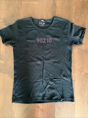 Just Jen Black Short-Sleeve Tee with 90210 Rhinestone Detail
